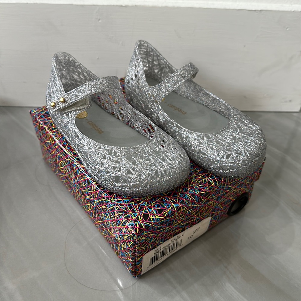 Mini Melissa x Campana Silver Flats size 10